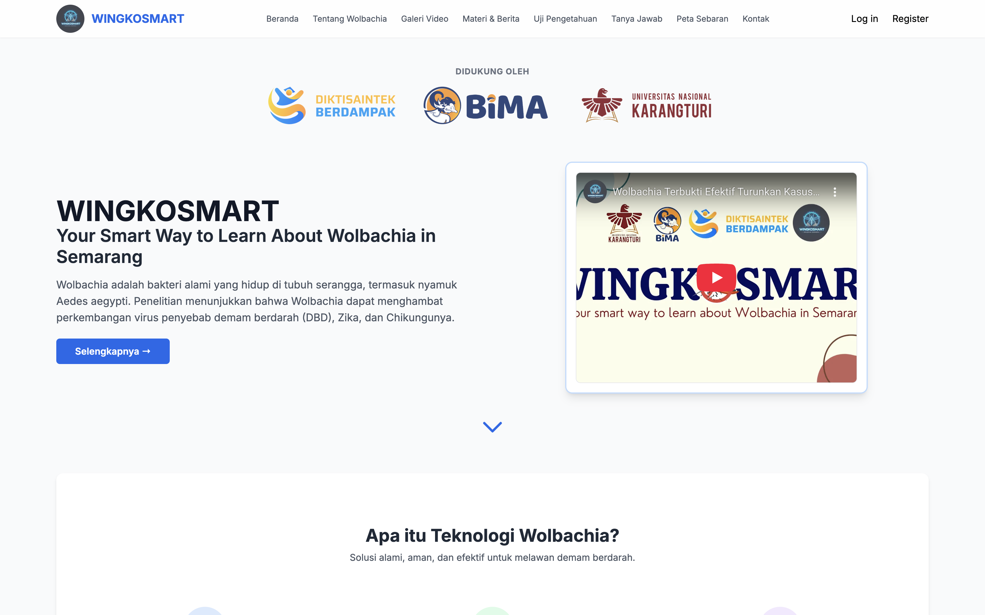 Screenshot of WingkoSmart platform showing educational content and dengue detection features
